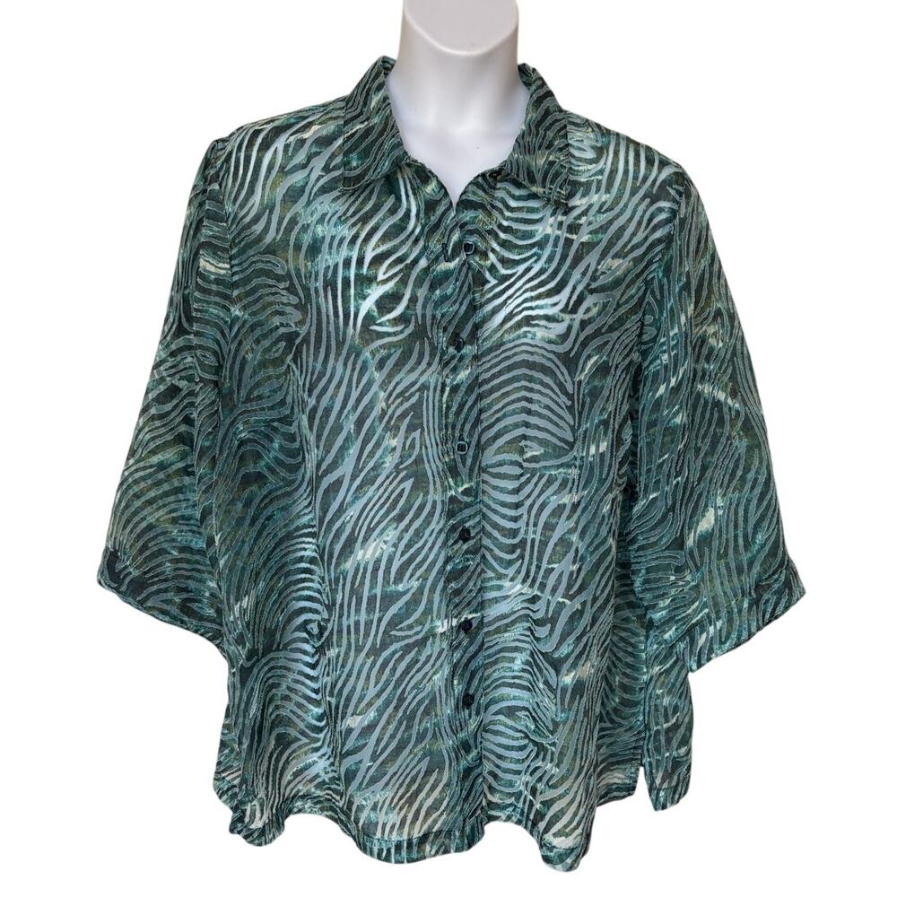 Allison Daley II Burnout Teal Tie Dye Shirt Jacket Shacket Tunic size 3X(?) Read